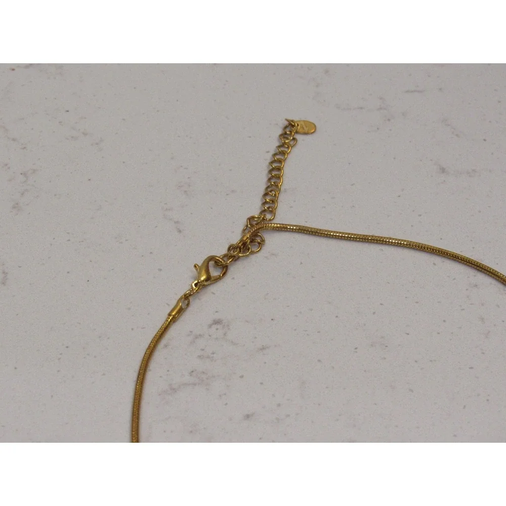 Gold‎ Tone Snake Chain Necklace Amber Multi Bead Wire Wrapped Oval Pendant